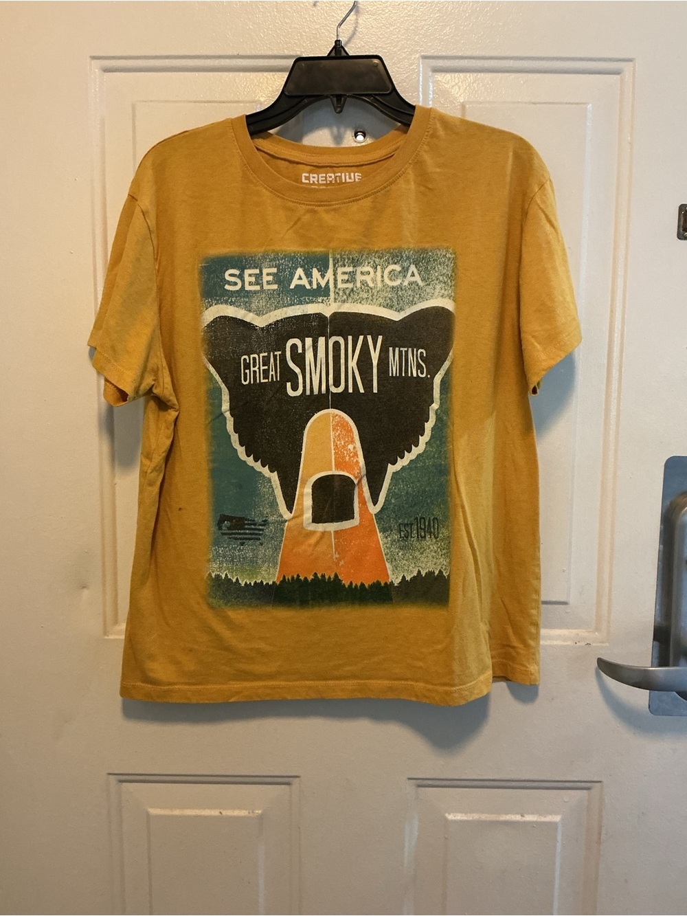 Men's Short Sleeve Graphic Tee - Mustard Yellow - Great Smoky Mtns
